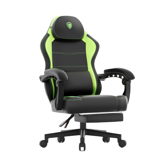 Ігровий крісло Dowinx з PU-шкіри, ергономічний дизайн, масаж, підтримка попереку, до 150 кг, світло-зелений