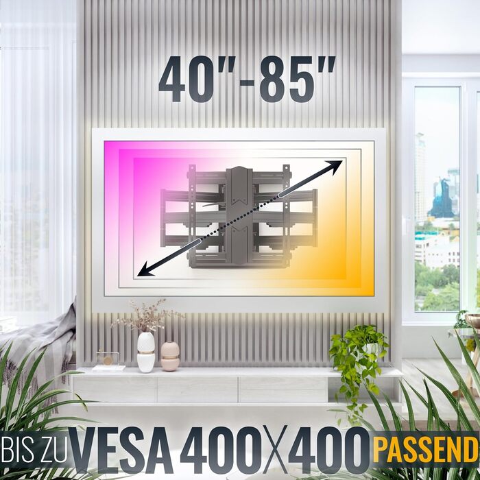 Настінний кріплення для телевізора RICOO S9564: для телевізорів 40-85 дюймів, VESA 600x400, до 45 кг, поворотний та нахильний