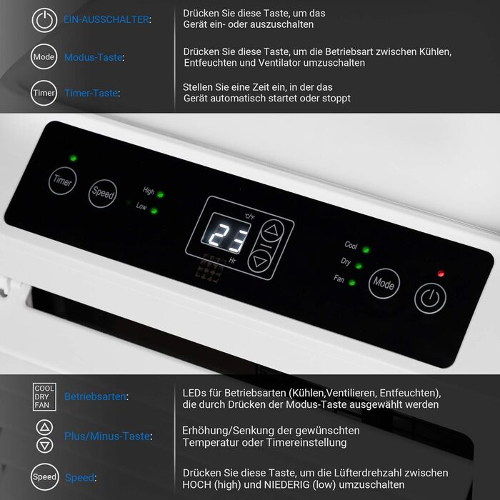 Мобільний кондиціонер IPOTOOLS 9000 BTU з витяжною голкою: охолодження, вентиляція, осушення. Білий