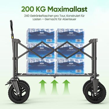 Візок складний XXXL 300L для транспортування вантажів: пляж, кемпінг, покупки, чорний