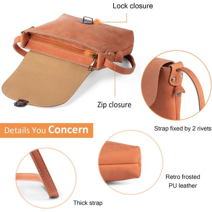 Сумка жіноча через плече Kleine Umhängetasche, екошкіра, помаранчева - компактна кросбоді для дівчат з замком