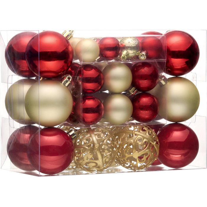 Набір ялинкових прикрас Valery Madelyn (50 шт.) - ялинкові кулі, червоно-золотий декор з підвісками