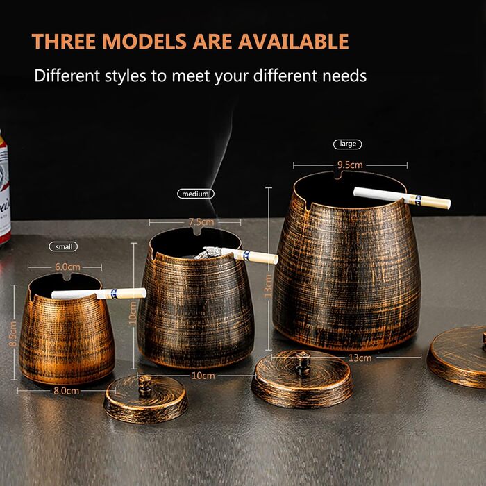 Стакан для сигарет з кришкою, для дому та вулиці, нержавіюча сталь, вітрозахисний, для садів, барів, офісів (великий)