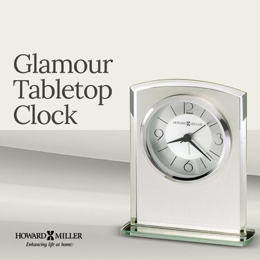 Настільний годинник Howard Miller Glamour 645-771, сучасний, матове скло, дзеркальні краї, кварцовий механізм, будильник