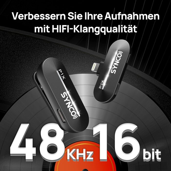 Бездротовий петличний мікрофон SYNCO для iPhone 15/16/17 та Android, P2ST, USB-C з зарядним кейсом, Plug and Play для смартфонів та планшетів, HiFi-якість (1 мікрофон для Lightning)