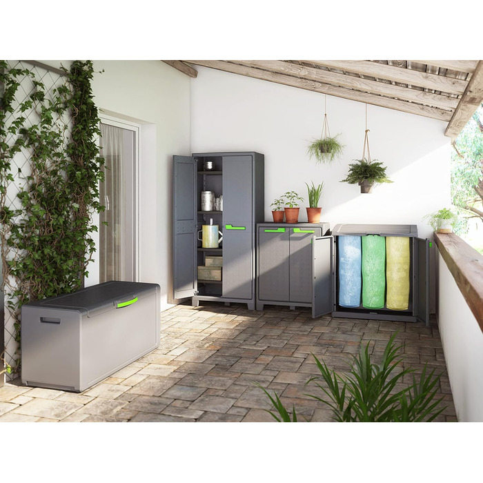 Keter Moby Plastic Cabinet, Tall, Anthracite/Green/Grey, 80 x 44 x 182 cm, including 4 adjustable shelves with a load capacity of 30kg each, suitable for indoor and outdoor use, UV and water resistant (IPX3)