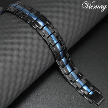 Браслет магнітний чоловічий Vicmag з титанової сталі, подвійний ряд, надміцна магнітна застібка, інструмент для регулювання та подарункова коробка (синє оздоблення)