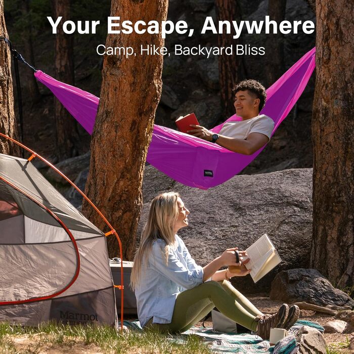 Гамак для кемпінгу Kootek, 227 кг, з ременями та сумкою, для відпочинку на природі, хайкінгу, пляжу, Olive & Dark Khaki (фіолетовий та рожевий, великий)