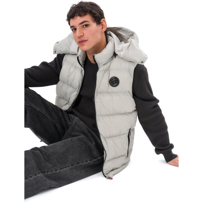 Чоловіча жилетка з пуховиком Premium – м'який матеріал, знімна капюшон (S, Сірий)