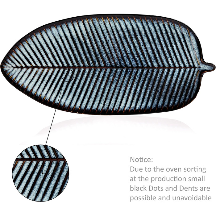 Singer | Tokio Serving Platter, Stoneware Serving Plate in Leaf Design, Oval Plate for Meat, Fish, and Snacks, Dishwasher Safe, Blue Snack Plate with Black Accents | PREMIUM COLLECTION