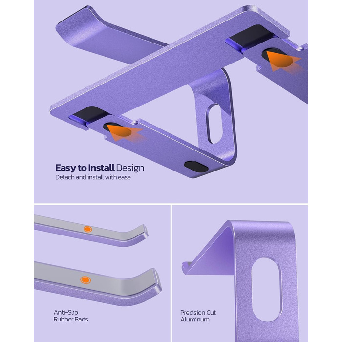Підставка для ноутбука Nulaxy з алюмінію, ергономічна, з вентиляцією, сумісна з MacBook, Dell, HP, Samsung, Lenovo, 10-16 дюймів, сіра (фіолетова)