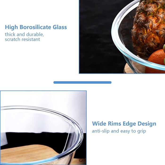 4-Piece Glass Bowl Set with Lids, Glass Mixing Bowl Set (3.5L, 2.0L, 1.0L, 0.5L), Large Salad Bowl with Lid, Oven, Microwave and Dishwasher Safe