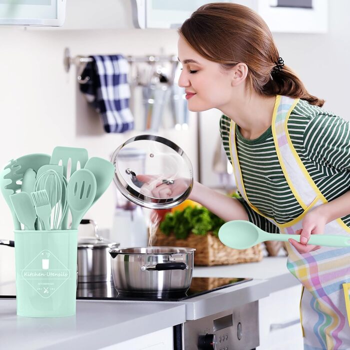 Набір кухонних аксесуарів TAVADA (51 шт.), силіконовий набір кухонного начиння, антипригарне кухонне приладдя, стійке до високих температур, зелений, придатний для миття в посудомийній машині