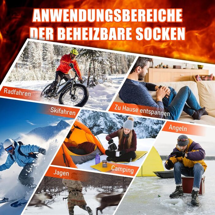 Гріючі шкарпетки з акумулятором 6000mAh, електричні гріючі шкарпетки для жінок та чоловіків, 3 режими нагріву, для зимових видів спорту на відкритому повітрі, помаранчевий + сірий