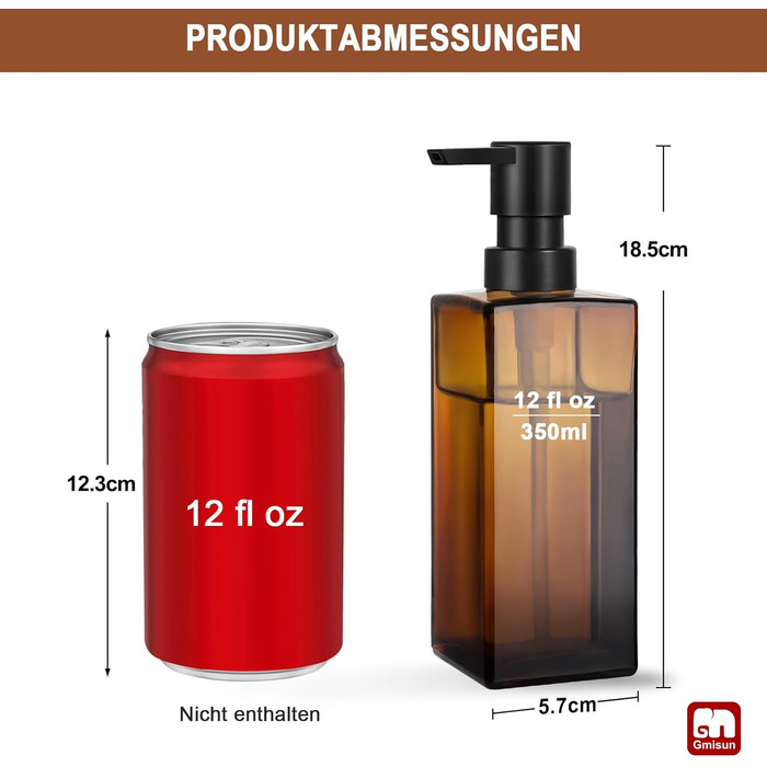 Диспенсер для мила GMISUN для ванної кімнати та кухні, 350 мл, чорний скляний, з піддоном та водонепроникними етикетками