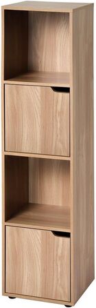 Calicosy - Regal with 4 compartments in wood-look finish - 2 sliding doors - Modular storage furniture - Solid and functional - Bedroom, living room, office - Contemporary design - B30.7 x D29 x H120cm