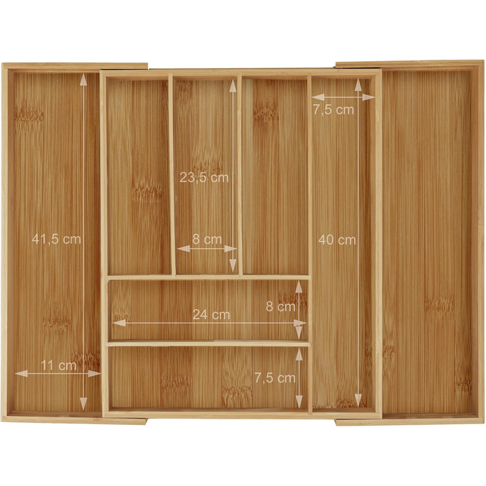 Relaxdays Cutlery Box Bamboo, Extendable, Cutlery Insert for Drawers, Drawer Insert HBT 6.5x57.5x43 cm, natural