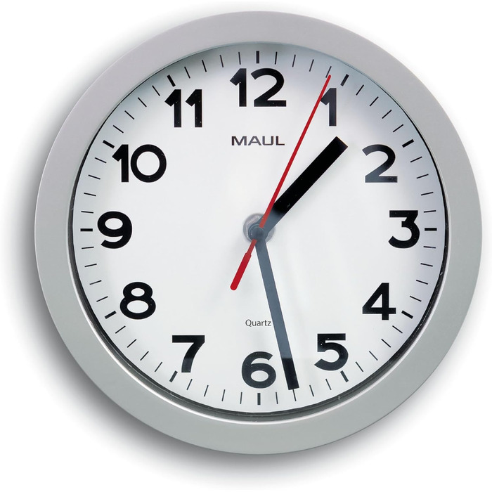 Wall Clock MAULstep Ø 40 cm | with automatic time setting | Modern clock for office and kitchen | Large wall clock with good readability in large rooms | (Quartz clock, Ø 20 cm, Silver)