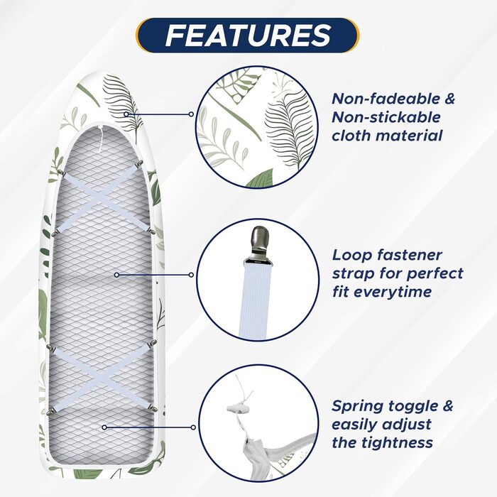Чохол для прасувальної дошки EcoNour, маленький, білий та зелений