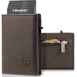 Чоловічий гаманець TENBST з відділенням для монет, Slim Wallet, картхолдер на 8-10 карт, RFID захист, преміум якість, портмоне, коричневий
