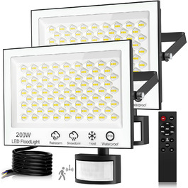 Viugreum LED Floodlight with Motion Sensor 20000lm Outdoor IP66 Waterproof Spotlight 6500K Cool White Outdoor Light Floodlight for Garden (200w, 2PCS)