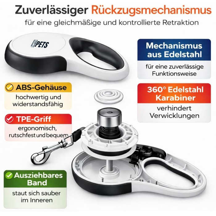 Висувна поводок для собак великих порід Flexi, 8м, до 50кг з гальмом та тримачем для відходів (15 шт.)
