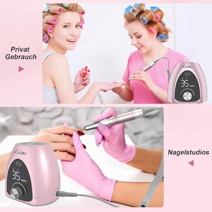 Електричний фрезер для нігтів Nagelfräser 6 в 1 з LED дисплеєм, 35000 об/хв, для манікюру, Shellac, Acrylgel, безпечний для початківців та професіоналів, рожеве золото