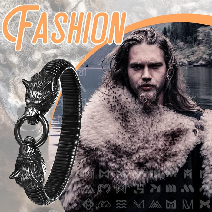 Чоловічий браслет JewelryWe з нержавіючої сталі з вовком, плетіння, стиль вікінг/байкер, відкритий браслет, срібло/золото/чорний, еластичний