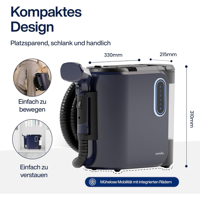 Samako Теперішній очищувач килимів та м'яких меблів – компактний ручний пристрій, потужний 400W двигун, 2 великі резервуари для води, підходить для всіх типів тканини (потужна версія (2000 Вт))