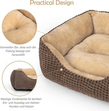 JOEJOY Dog Bed, Medium-Sized Dogs, Washable Dog Basket, Fluffy, Non-Slip Plush Dog Bed, 63x53x20cm, Dog Beds for Small and Medium Dogs and Cats (L 76 x W 61 x H 23 cm, Brown)