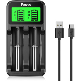 Зарядний пристрій POWXS для акумуляторів 18650 з LCD-дисплеєм та тестуванням, сумісний з Li-Ion, IMR, NI-MH, NI-Cd AA AAA C 26650 21700 10440 RCR123 (2 слоти)