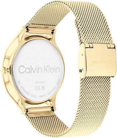 Жіночий аналоговий кварцовий годинник Calvin Klein Timeless Mesh 38mm, золотистий сталевий плетіний ремінець