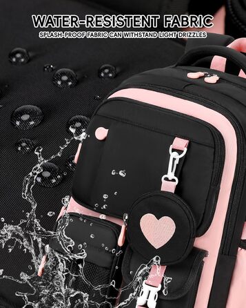 Шкільний рюкзак для дівчаток Tanou: стильний, зручний, з дихаючої тканини Oxford (3-5 клас, чорно-рожевий)