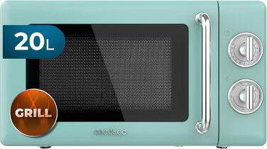 Мікрохвильова піч Cecotec Proclean 3110 Retro Green з грилем, 700 Вт, механічне керування, зелений колір, таймер до 30 хв, функція розморожування, сталеве покриття