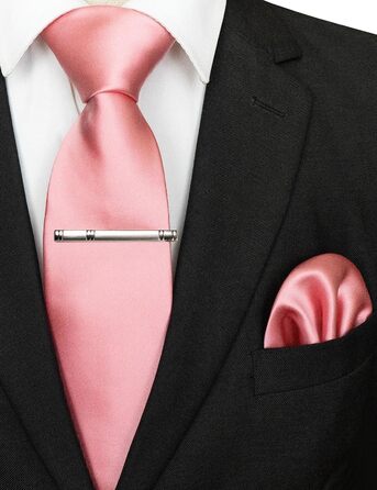 Чоловічий шовковий краватка-набір JEMYGINS: краватка, нагрудна хустка та затискач для краватки (квітковий пудровий, світлий пудровий)