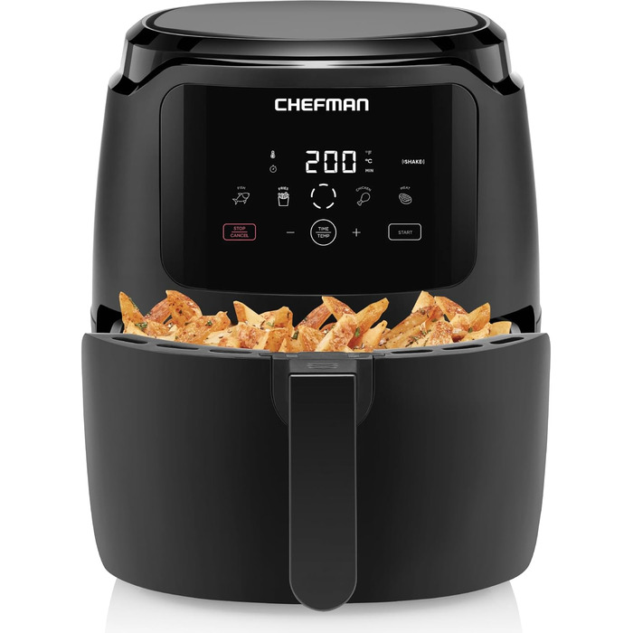 Фритюрниця Chefman з цифровим керуванням, 4.75 л, для сім'ї, сенсорне управління, для картоплі фрі, курки, м'яса, риби, з антипригарним покриттям, деталі придатні для миття в посудомийній машині, автоматичне вимкнення, чорна