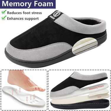 Чоловічі халапи з піною Memory Foam, антиковзкі тапочки для дому та вулиці, розмір 40-51, 44/45 EU, чорний