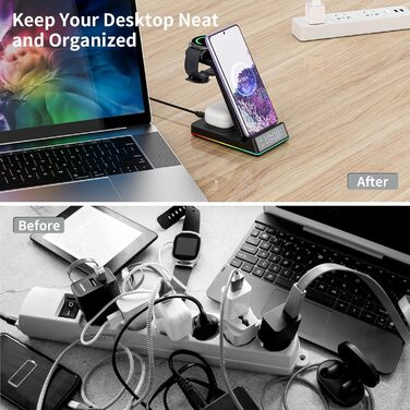 Бездротова зарядка Induktive 3-в-1 для Samsung Galaxy S24/S20 (Ultra), Buds+/Pro/2, Watch 5/5 Pro - швидка зарядка