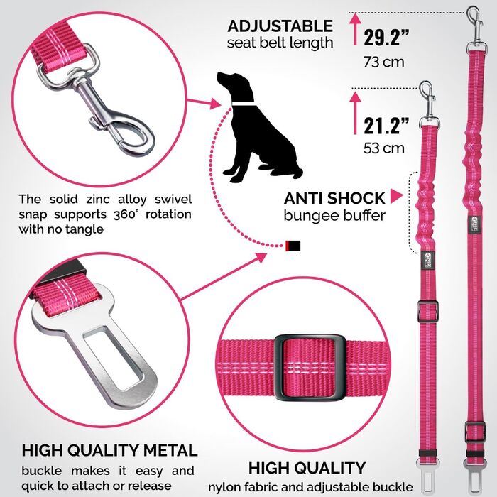 Авторемні для собак, регульовані та міцні авторемні для собак UK – міцний нейлоновий авторемні для собак з еластичним буфером та рожевим кольором