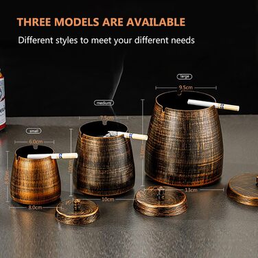 Стакан для сигарет з кришкою, для дому та вулиці, нержавіюча сталь, вітрозахисний, для садів, барів, офісів (великий)