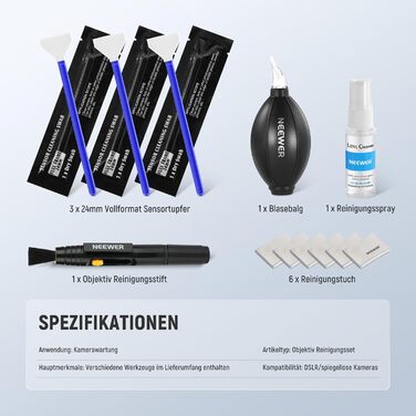Набір для чищення оптики NEEWER 12-в-1: для камер, смартфонів, лінз, сенсорів + спрей, пензлик, серветки