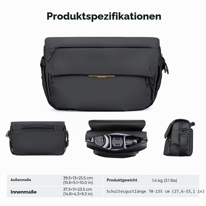 Сумка для фототехніки K&F Concept 15L, водовідштовхуюча сумка для камери та аксесуарів (Чорна)