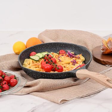 Набір сковорідок JEETEE 6 шт. з кришкою: 20см, 24см, 28см. Підходить для індукційних плит, з антипригарним покриттям, з кованого алюмінію, PFOA-free (сірий)