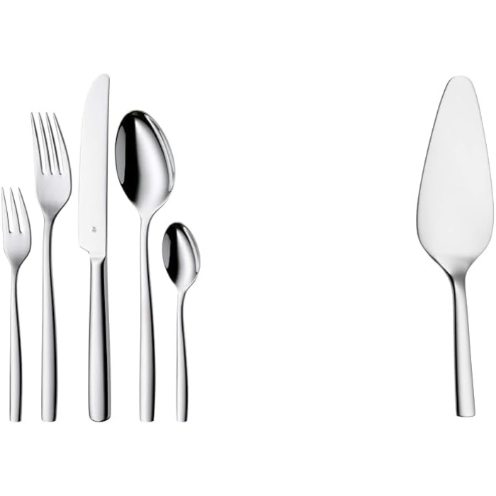 WMF Palma 12-Person Cutlery Set & Nuova Cake Server/Pie Server, Stainless Steel 23 cm, Cromargan Stainless Steel Polished - Cake Spade ideal also as Lasagna Server, Pizza Server, Dishwasher Safe 60-Piece Bundle with Server