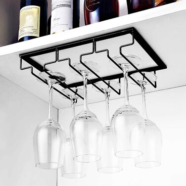 Тримач для келихів вина JMIATRY (2 шт.) - настінний, металевий, чорний (41x23.5x6 см)