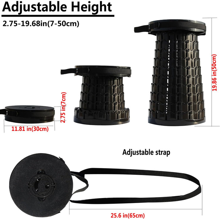 Зручний розкладний стілець Alevmoom з подушкою, телескопічний, для риболовлі та відпочинку на природі, чорний (50см, 450кг)