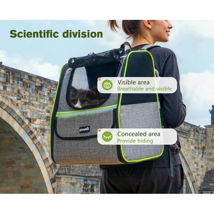 Рюкзак для кота Pecute з сітчастим вікном, переноска для тварин, дихаючий та легкий, сірий, до 6 кг
