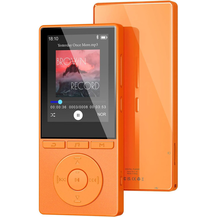 MP3 плеєр 64GB Bluetooth 5.3 з динаміком, HiFi звук, диктофон, E-book, підтримка TF карти 128GB (Помаранчевий)
