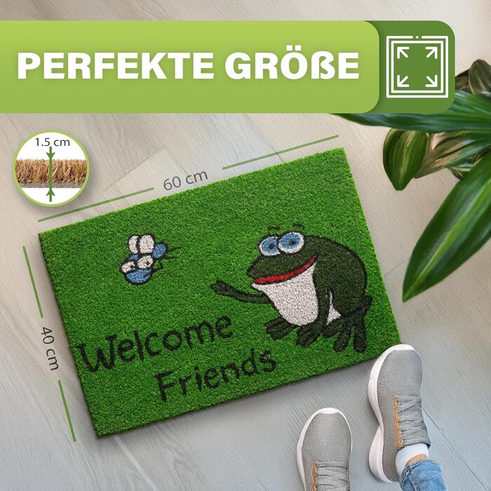 Килимок для підлоги з кокосового волокна, вологостійкий, 40x60 см - Welcome Friends Frog
