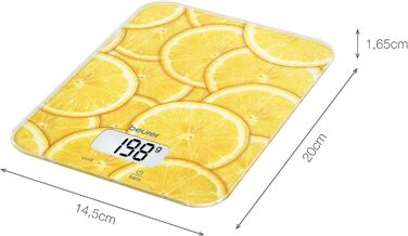Кухонні ваги Beurer KS 19 Lemon - цифрові, з функцією тарування, 5 кг, сенсорні кнопки